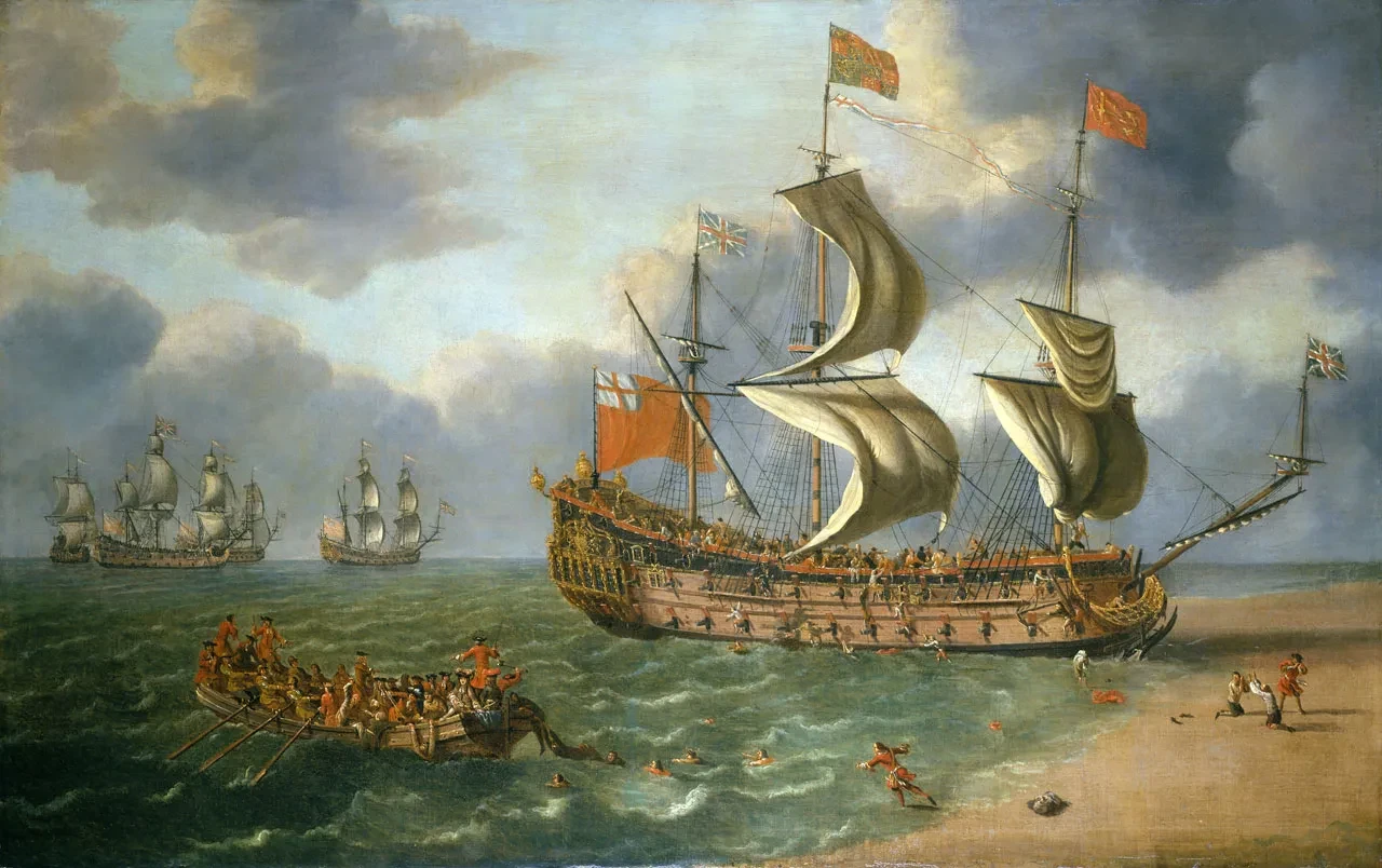 The wreck of HMS Gloucester off the Norfolk coast, 6 May 1682